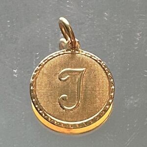 Vintage 14k gold electroplated round disc letter T or  J pendant